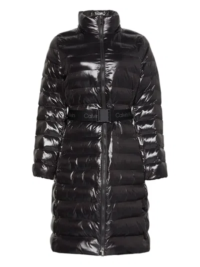 Calvin Klein Belted Padded Coat In Black