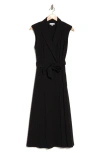 Calvin Klein Belted Peak Lapel Wrap Midi Dress In Black