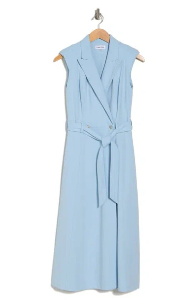 Calvin Klein Belted Peak Lapel Wrap Midi Dress In Breeze