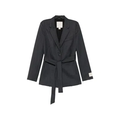 Calvin Klein Belted Pinstripe-pattern Blazer In Gray