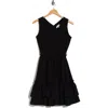 Calvin Klein Belted Ruffle Hem Gauze Dress In Black