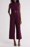 Calvin Klein Belted Scuba Crepe Jumpsuit In Aubergine