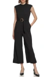 Calvin Klein Belted Scuba Crepe Jumpsuit In Black