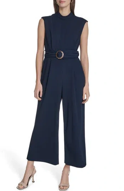 Calvin Klein Belted Scuba Crepe Jumpsuit In Purple