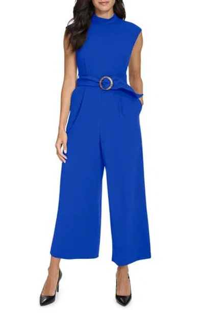 Calvin Klein Belted Scuba Crepe Jumpsuit In Regatta
