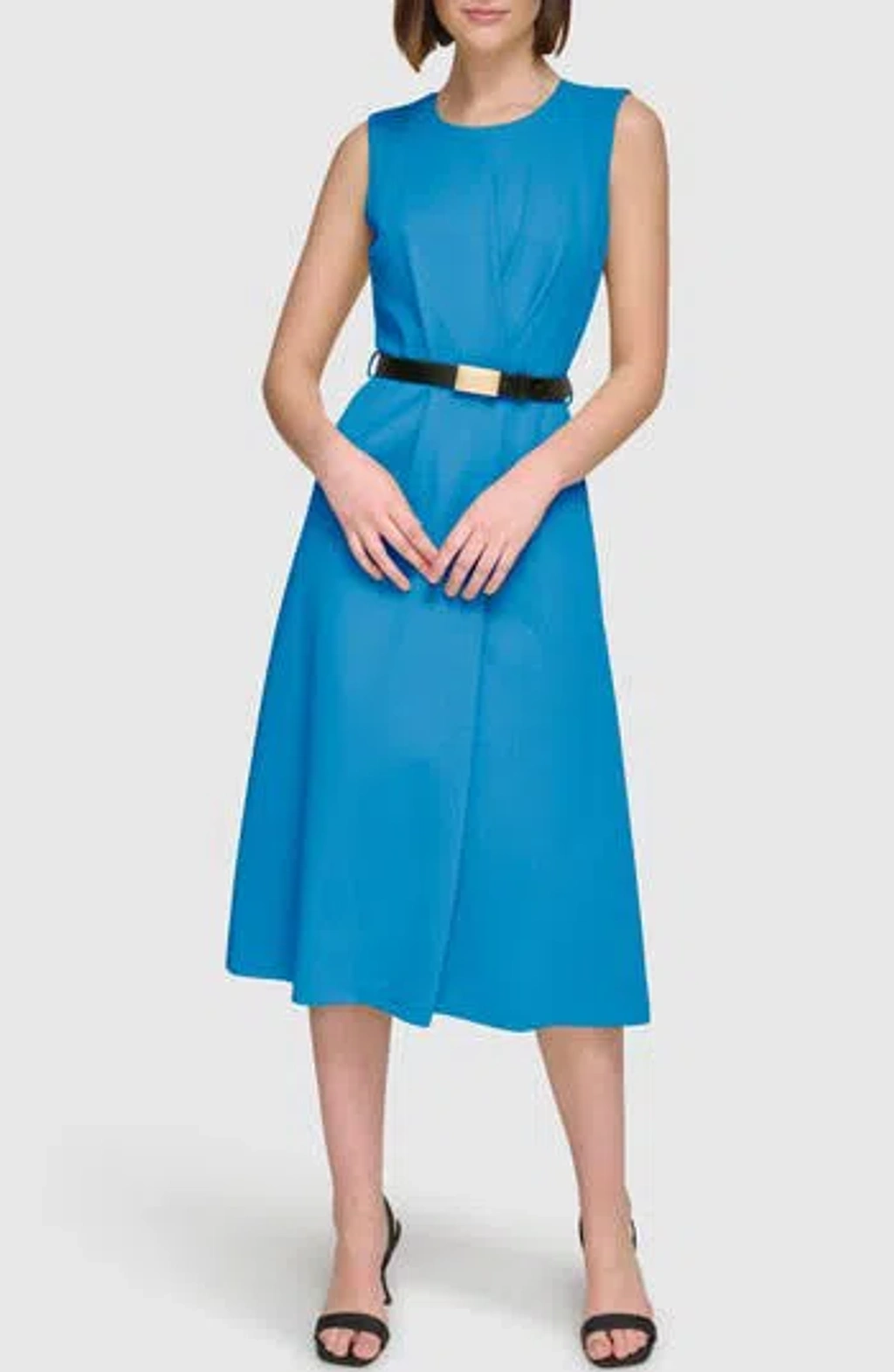 Calvin Klein Belted Sleeveless Midi Dress In Sea ModeSens