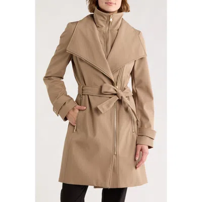 Calvin Klein Belted Softshell Jacket With Inner Bib In Brown