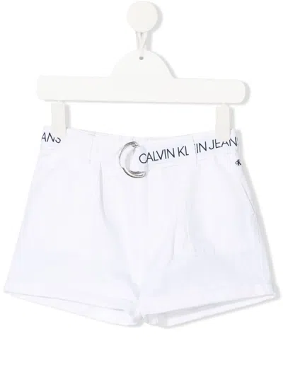 Calvin Klein Kids' Belted-waist Shorts In White