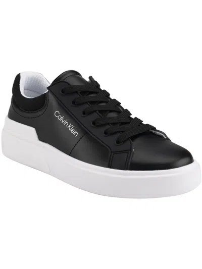 Calvin Klein Berna Womens Cushioned Footbed Faux Leather Casual And Fashion Sneakers In Black
