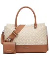 Calvin Klein Bianca Signature Triple Compartment Convertible Satchel In Vanilla Khaki Linear