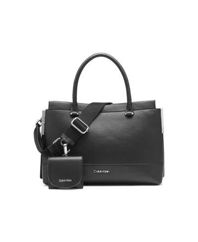 Calvin Klein Bianca Triple Compartment Convertible Satchel In Black,silver