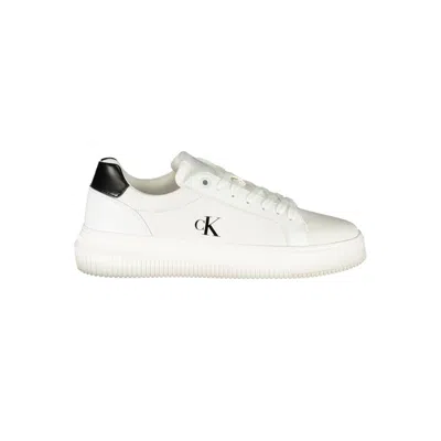Calvin Klein Logo-patch Pebbled Sneakers In White