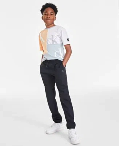 Calvin Klein Kids' Big Boys Block Party Short Sleeve Cotton Graphic T Shirt Tech Jogger Pants In Quarry