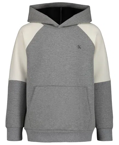 Calvin Klein Kids' Big Boys Colorblock Raglan Fleece Hoodie, Created For Macy's In Gray