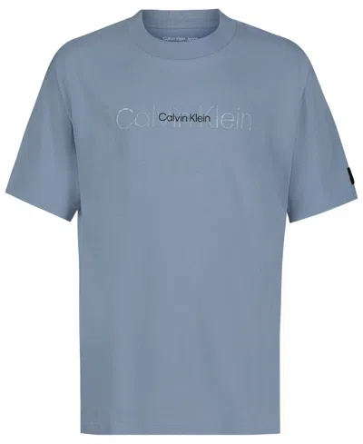 Calvin Klein Kids' Big Boys Double Logo Short Sleeve T-shirt In Faded Denim