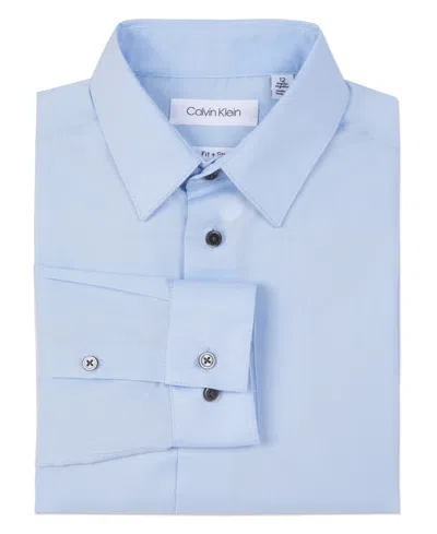 Calvin Klein Kids' Big Boys Husky Solid Stretch Poplin Shirt In Ice Bay