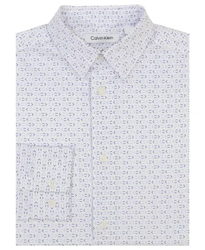 Calvin Klein Kids' Big Boys Long Sleeve Stretch Ck Glyph Print Dress Shirt In Medium Blue