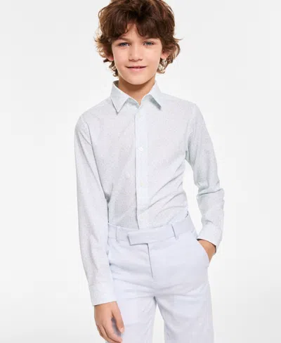 Calvin Klein Kids' Big Boys Long-sleeve Stretch Floral-print Shirt In White