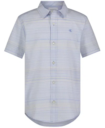 Calvin Klein Kids' Big Boys Mini Stripe Shirt In Cornflower