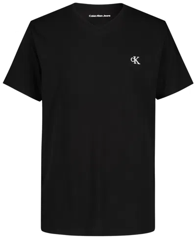 Calvin Klein Kids' Big Boys Monologo V-neck Short Sleeve T-shirt In Black