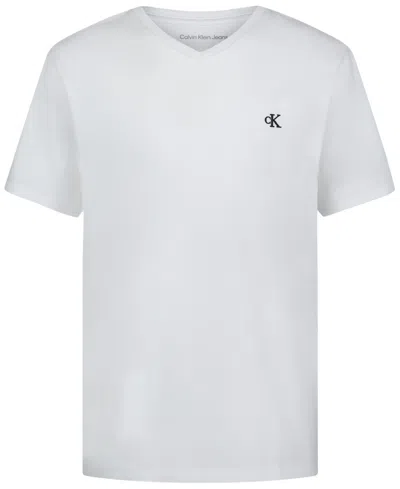 Calvin Klein Kids' Big Boys Monologo V Neck Tee In White