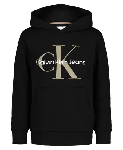 Calvin Klein Kids' Big Boys Old School Logo Pullover Hoodie In Black
