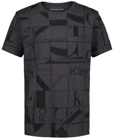 Calvin Klein Kids' Big Boys Square-collage-print Cotton Short-sleeve T-shirt In Gray