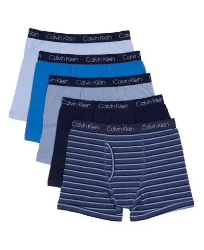 Calvin Klein Kids' Big Boys Stretch Boxer Brief, Pack Of 5 In Indigo Stripes