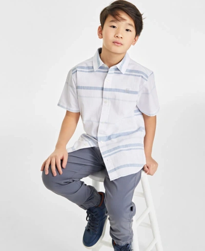 Calvin Klein Kids' Big Boys Striped Short-sleeve Cotton Shirt In White