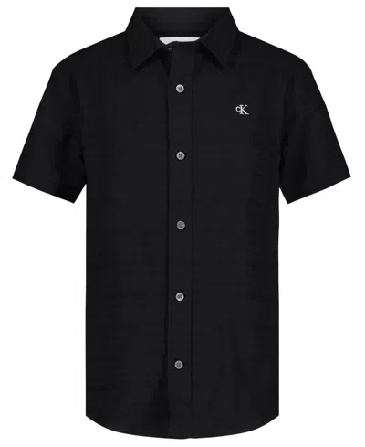 Calvin Klein Kids' Big Boys Variegated Dobby Shirt In Black