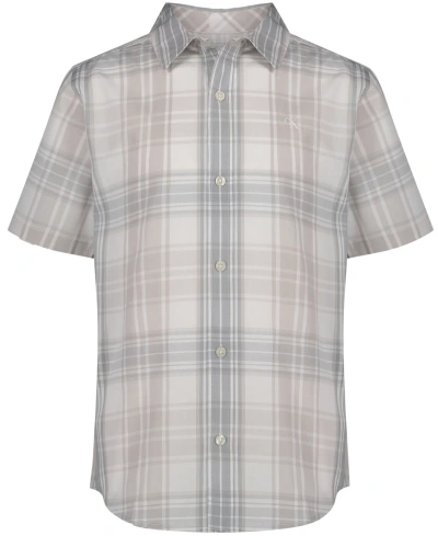 Calvin Klein Kids' Big Boys Washed Out Yarn-dyed Plaid Shirt In Quarry