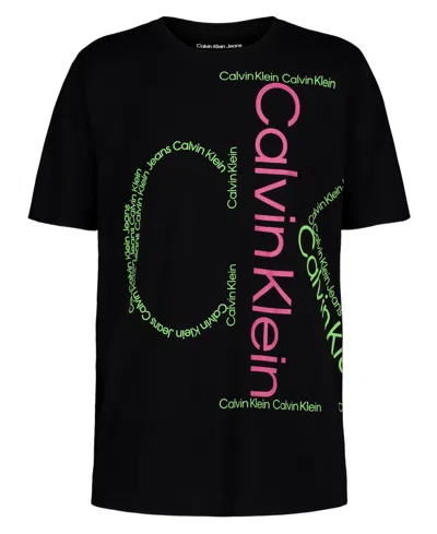 Calvin Klein Kids' Big Boys Written Up Short Sleeve T-shirt In Black