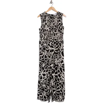 Calvin Klein Big Flowers Smocked Jumpsuit In Multi