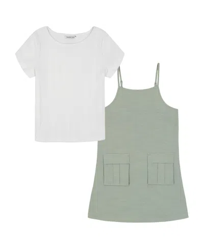 Calvin Klein Kids' Big Girls 2-piece Short Sleeve T-shirt And Slip Dress Set In Green