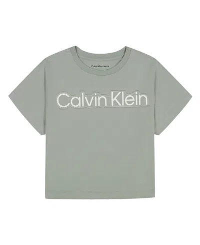 Calvin Klein Kids' Big Girls Applique Boxy Short Sleeve T-shirt In Green