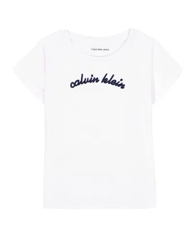 Calvin Klein Kids' Big Girls Arch Logo Short Sleeve T-shirt In White