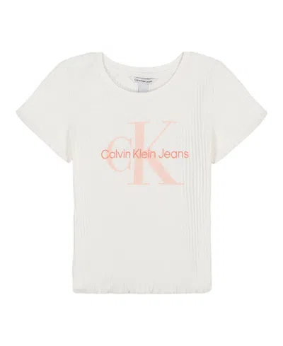 Calvin Klein Kids' Big Girls Chunky Rib Short Sleeve T-shirt In Egret