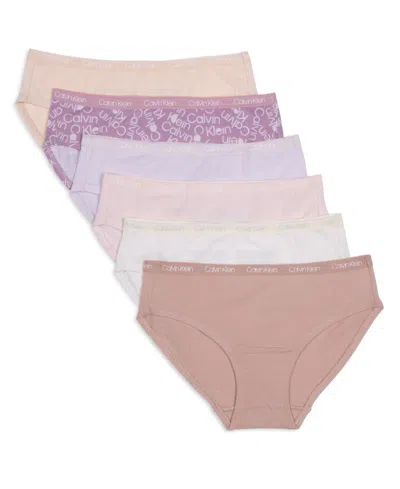 Calvin Klein Kids' Big Girls Cotton Hipster Set, Pack Of 6 In Calvin Toss