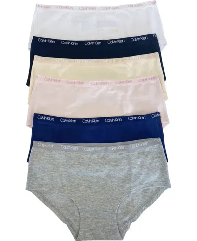 Calvin Klein Kids' Big Girls Cotton Hipster Set, Pack Of 6 In Crystal Pink,black,nude,heather Gray