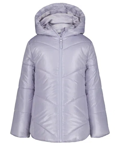 Calvin Klein Kids' Big Girls Curved Quilt Puffer With Hood Jacket In Purple
