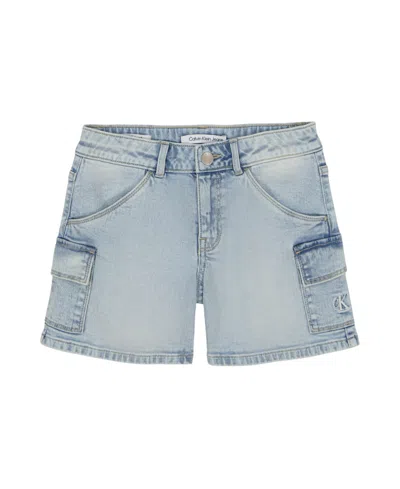 Calvin Klein Kids' Big Girls Denim Cargo Shorts In Sky