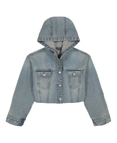 Calvin Klein Kids' Big Girls Denim Hooded Jean Jacket In Blue