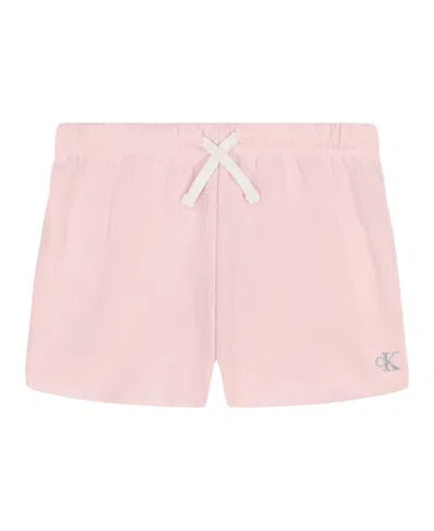 Calvin Klein Kids' Big Girls Fleece Raw Edge Shorts In Pale Lilac