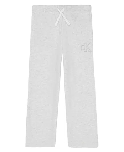 Calvin Klein Kids' Big Girls Fleece Raw Edge Wide Leg Pants In Silver Heather