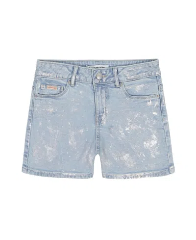 Calvin Klein Kids' Big Girls Foil Printed Denim Shorts In Cirrus Shine
