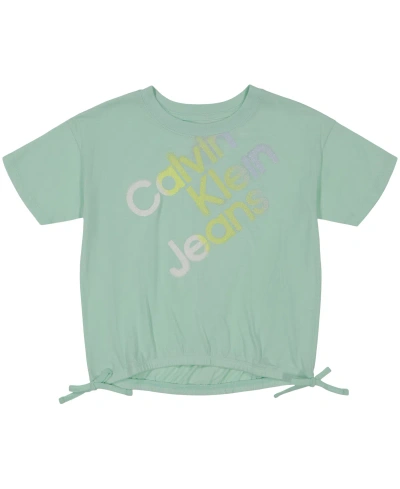 Calvin Klein Kids' Big Girls Gradient Logo Cinched T-shirt In Honeydew