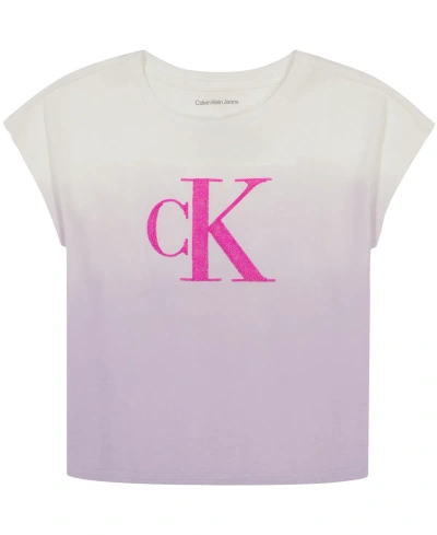Calvin Klein Kids' Big Girls Ombre Dolman Sequin Crewneck T-shirt In Orchid Petal
