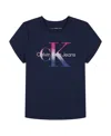 Calvin Klein Big Girls Ombre Print Monogram T-shirt In Blue