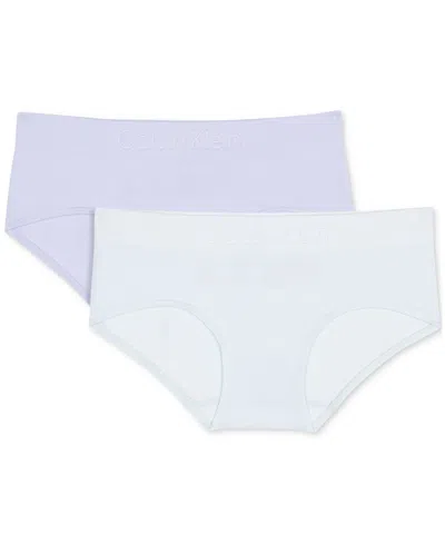 Calvin Klein Kids' Big Girls Seamless Embossed Hipster Underwear, Pack Of 2 In Moonlight Jade