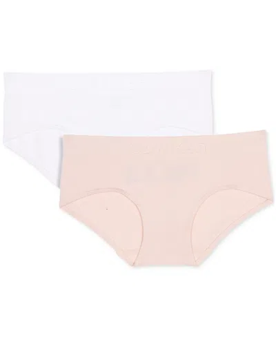Calvin Klein Kids' Big Girls Seamless Embossed Hipster Underwear, Pack Of 2 In White